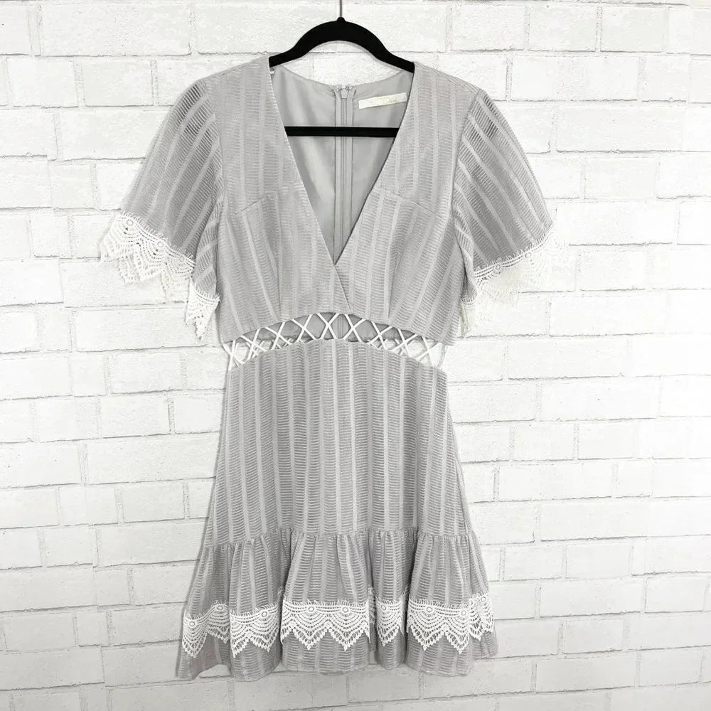 La Maison Talulah Breeze Day Mini Dress with Cutouts & Lace Women's Size Small